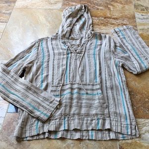 Lagaci cream hoodie w/olive/taupe/turquoise stripe